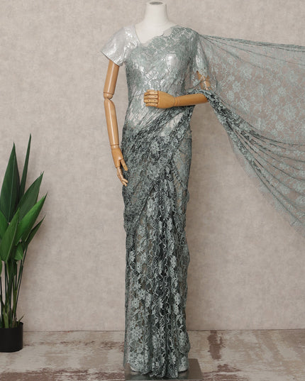 Dusty Green Premium French Chantilly Lace Saree Fabric 5.5 Mtrs with 110 Cms Width – Imported from France-D25647