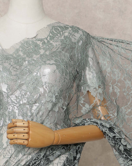 Dusty Green Premium French Chantilly Lace Saree Fabric 5.5 Mtrs with 110 Cms Width – Imported from France-D25647