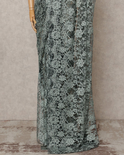 Dusty Green Premium French Chantilly Lace Saree Fabric 5.5 Mtrs with 110 Cms Width – Imported from France-D25647
