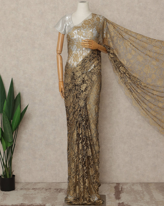 Black Gold 2Tone Premium French Chantilly Saree Lace 5.5 Mtrs 110 Cms Width France-D27783