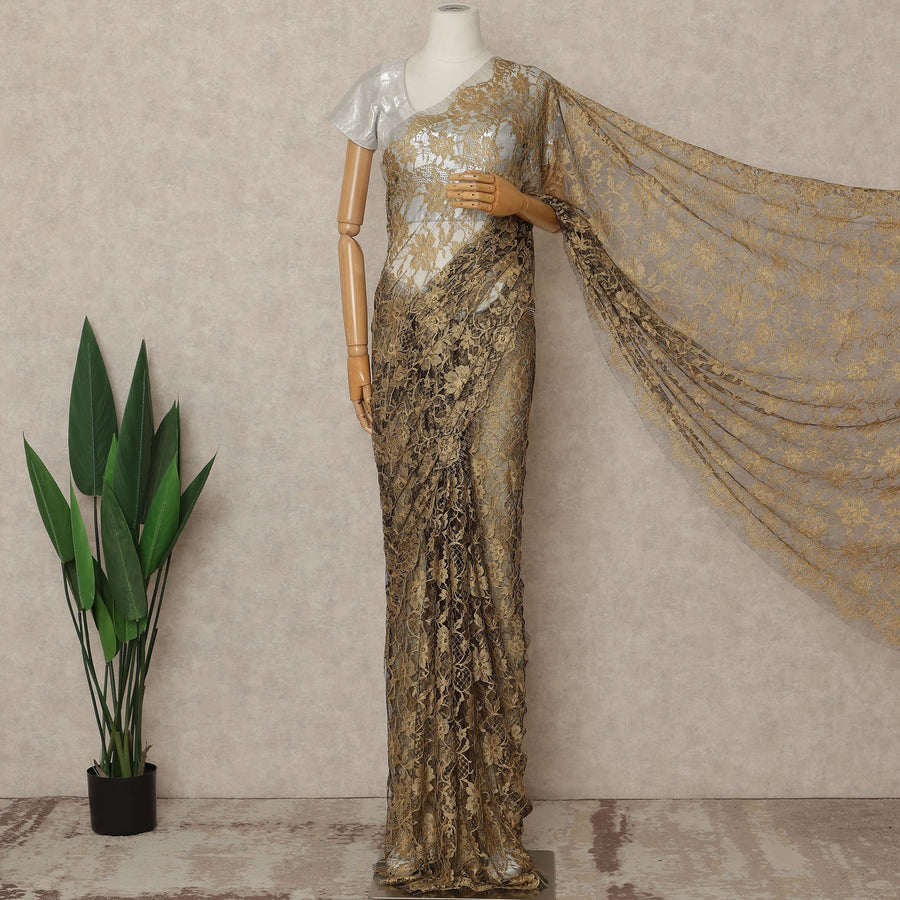 Black Gold 2Tone Premium French Chantilly Saree Lace 5.5 Mtrs 110 Cms Width France-D27783