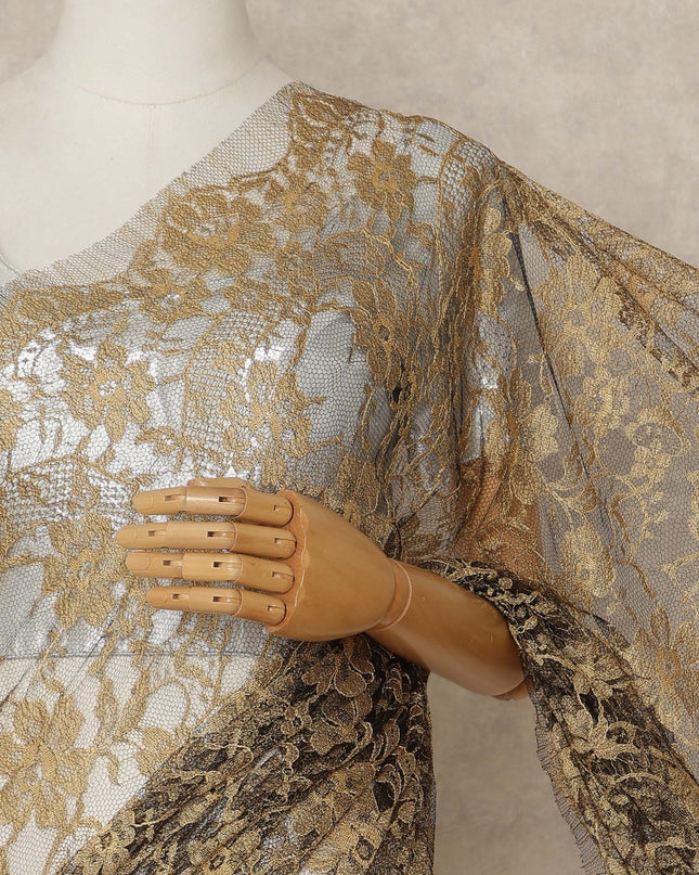 Black Gold 2Tone Premium French Chantilly Saree Lace 5.5 Mtrs 110 Cms Width France-D27783
