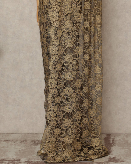 Black Gold 2Tone Premium French Chantilly Saree Lace 5.5 Mtrs 110 Cms Width France-D27783