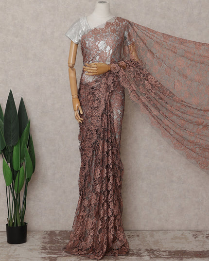 Brown French Chantilly Lace Saree | Regal