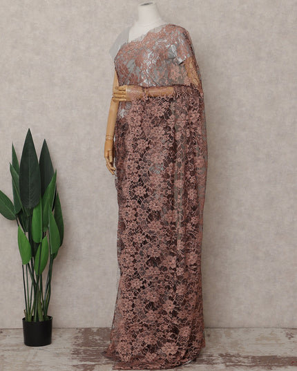 Brown French Chantilly Lace Saree | Regal