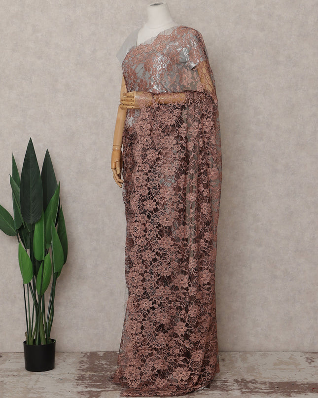 Brown French Chantilly Lace Saree | Regal