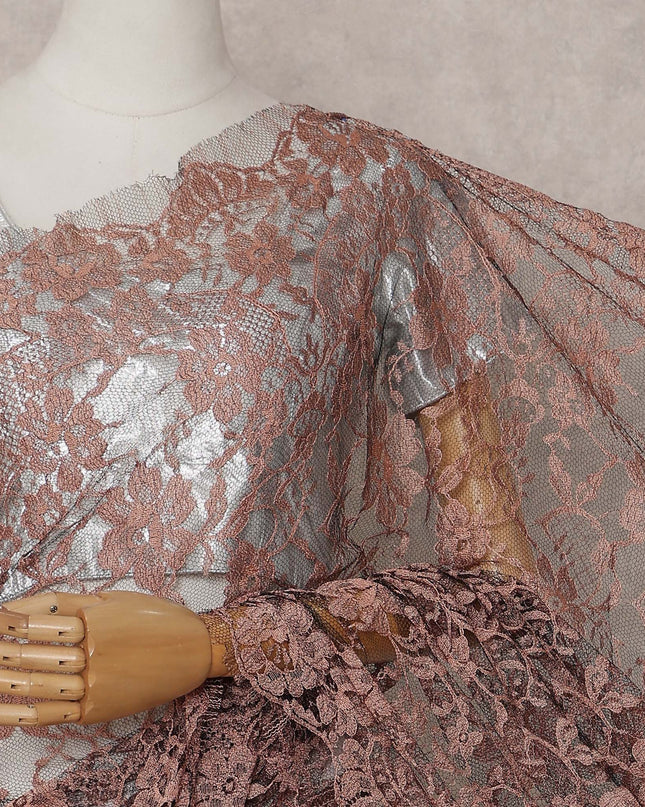 Brown French Chantilly Lace Saree | Regal