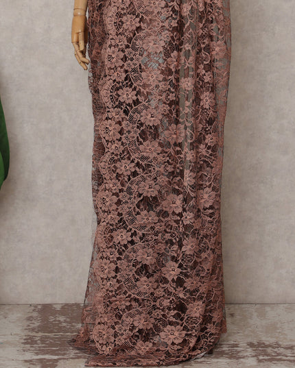 Brown French Chantilly Lace Saree | Regal