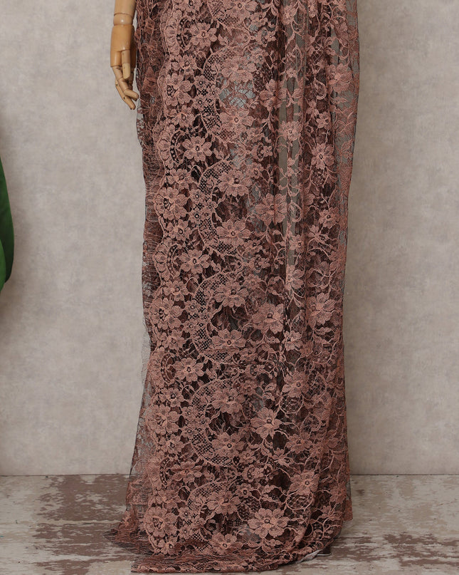 Brown French Chantilly Lace Saree | Regal