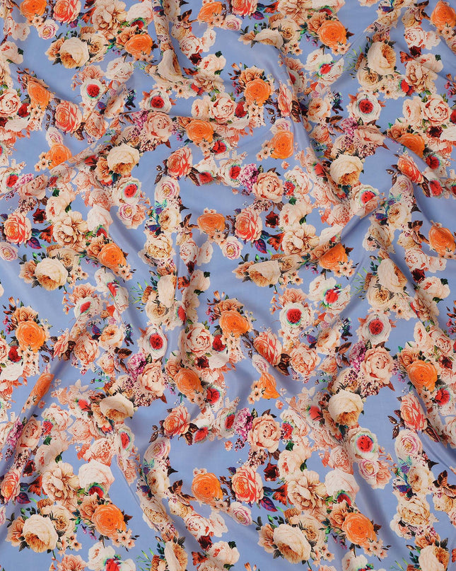 Blue Floral Viscose Crepe Fabric 110cm - 0560916