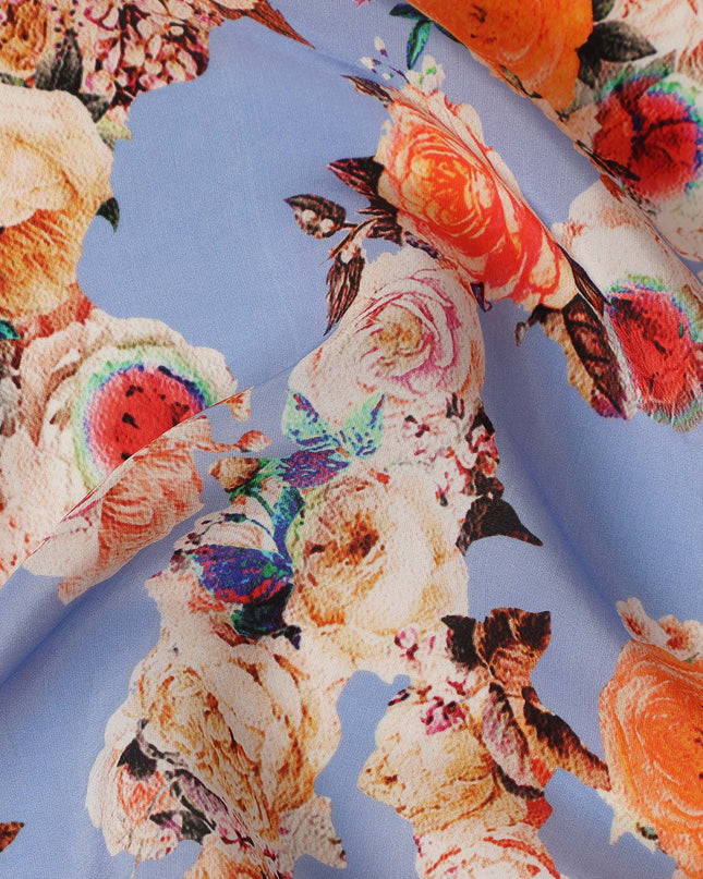 Blue Floral Viscose Crepe Fabric 110cm - 0560916