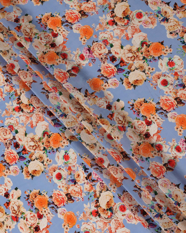 Blue Floral Viscose Crepe Fabric 110cm - 0560916