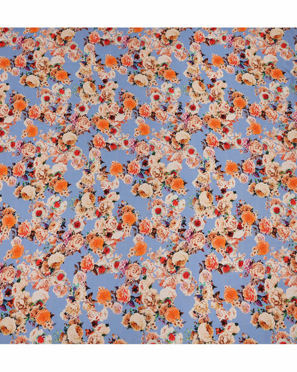 Blue Floral Viscose Crepe Fabric 110cm - 0560916