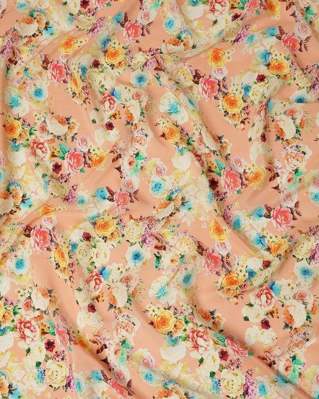 Peach Multicolor Floral Printed Viscose Crepe Fabric 110 Cms Width Made in India-D27574