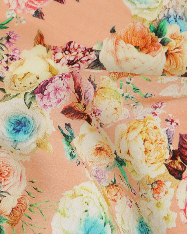 Peach Multicolor Floral Printed Viscose Crepe Fabric 110 Cms Width Made in India-D27574