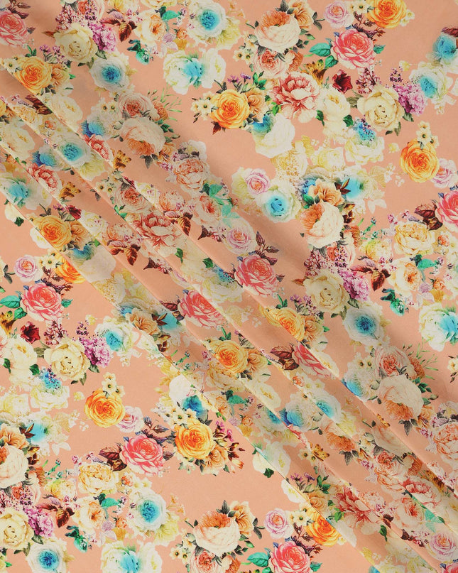Peach Multicolor Floral Printed Viscose Crepe Fabric 110 Cms Width Made in India-D27574