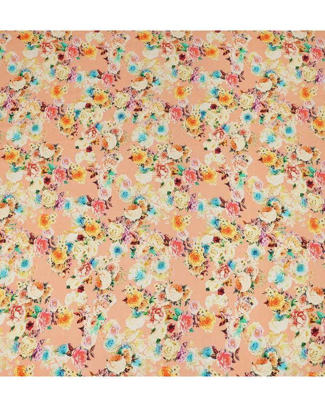 Peach Multicolor Floral Printed Viscose Crepe Fabric 110 Cms Width Made in India-D27574
