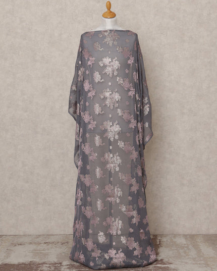 قماش ديراك شيفون حريري صومالي رمادي فحمي مع لوركس معدني ذهبي وردي - 3.5 متر، عرض 140 سم، صنع في كوريا الجنوبية - D24548