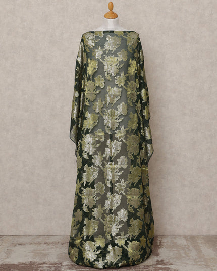 قماش ديراك من الحرير الصومالي بلون أخضر غامق مع لوركس ذهبي معدني - 3.5 متر، عرض 140 سم، صنع في كوريا الجنوبية - D24551