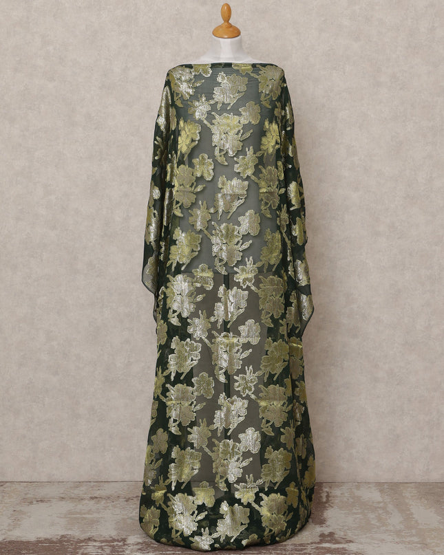 قماش ديراك من الحرير الصومالي بلون أخضر غامق مع لوركس ذهبي معدني - 3.5 متر، عرض 140 سم، صنع في كوريا الجنوبية - D24551