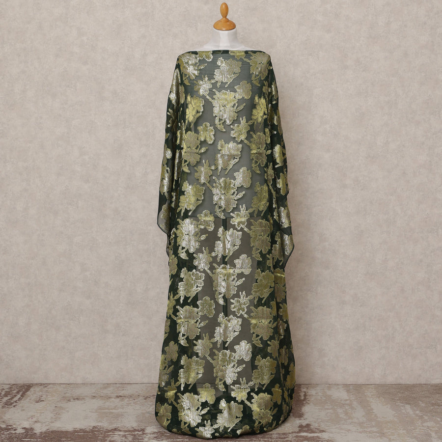 قماش ديراك من الحرير الصومالي بلون أخضر غامق مع لوركس ذهبي معدني - 3.5 متر، عرض 140 سم، صنع في كوريا الجنوبية - D24551