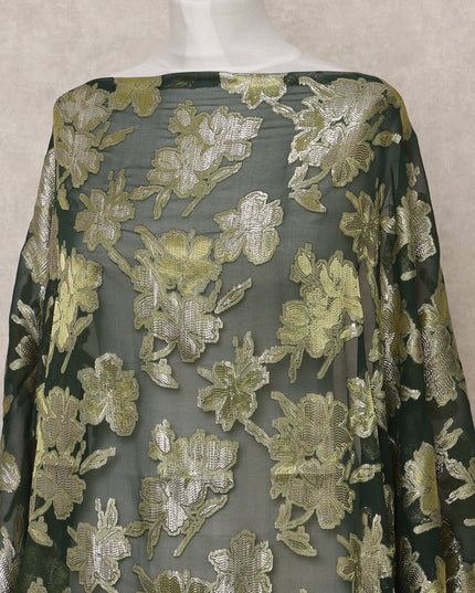 قماش ديراك من الحرير الصومالي بلون أخضر غامق مع لوركس ذهبي معدني - 3.5 متر، عرض 140 سم، صنع في كوريا الجنوبية - D24551