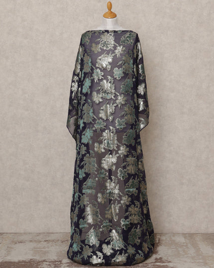 قماش ديراك شيفون حريري صومالي أزرق داكن مع لوركس معدني فضي وأزرق مخضر - 3.5 متر، عرض 140 سم، صنع في كوريا الجنوبية - D24553