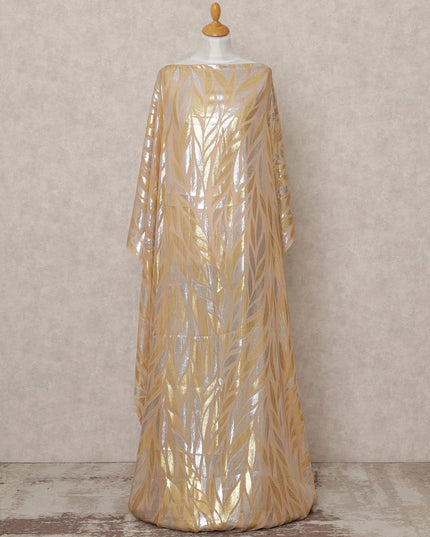 قماش ديراك شيفون حريري صومالي بلون الشمبانيا البيج مع لوركس معدني ثنائي اللون - 3.5 متر، العرض 140 سم، صنع في كوريا الجنوبية - D24540