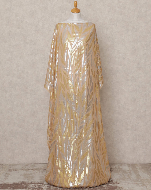 قماش ديراك شيفون حريري صومالي بلون الشمبانيا البيج مع لوركس معدني ثنائي اللون - 3.5 متر، العرض 140 سم، صنع في كوريا الجنوبية - D24540