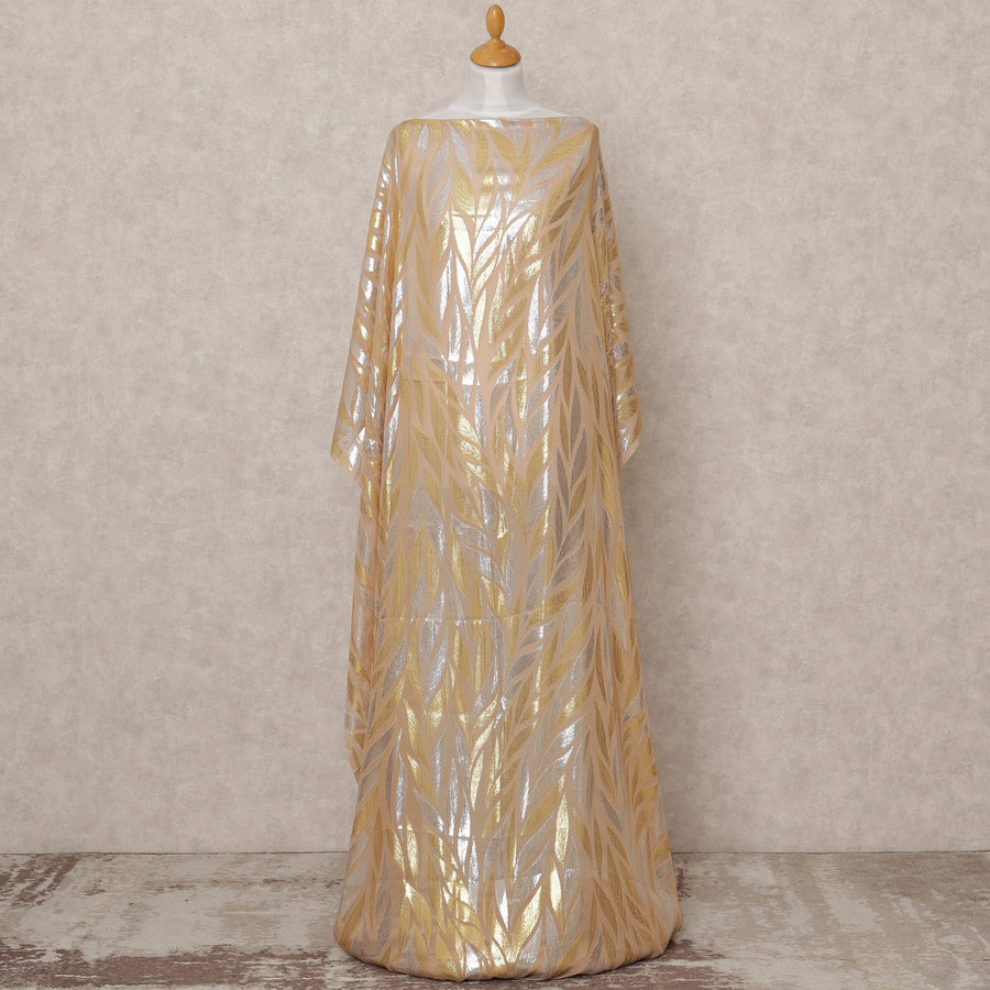 قماش ديراك شيفون حريري صومالي بلون الشمبانيا البيج مع لوركس معدني ثنائي اللون - 3.5 متر، العرض 140 سم، صنع في كوريا الجنوبية - D24540