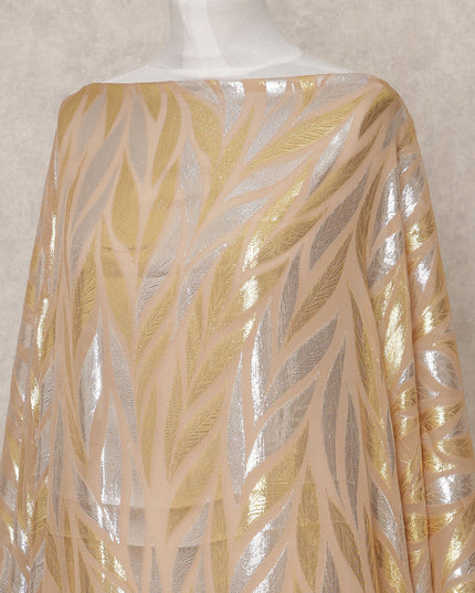 قماش ديراك شيفون حريري صومالي بلون الشمبانيا البيج مع لوركس معدني ثنائي اللون - 3.5 متر، العرض 140 سم، صنع في كوريا الجنوبية - D24540