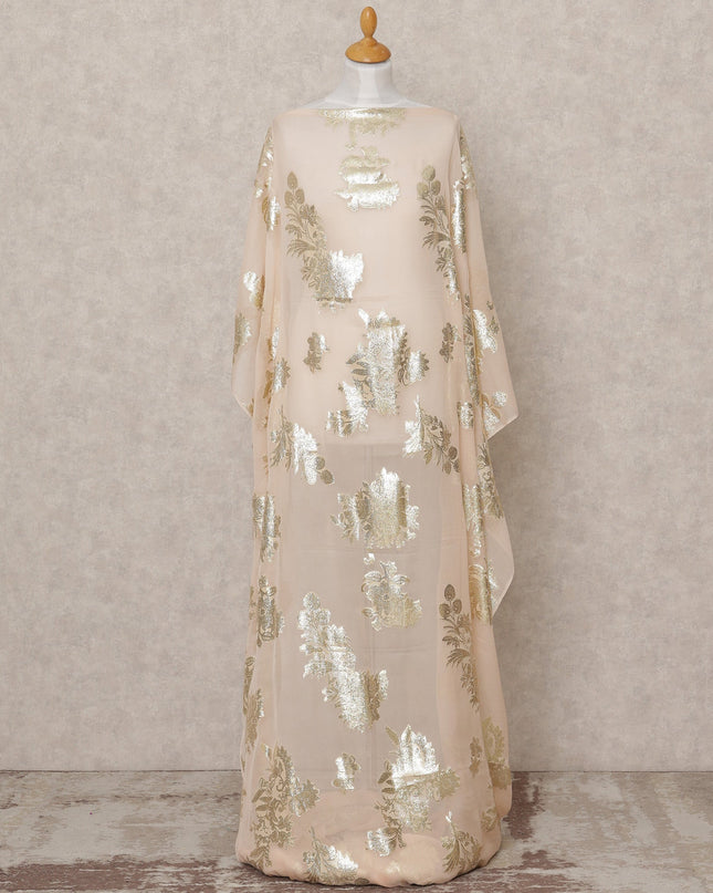 Blush Nude Somali Silk Chiffon Dirac Fabric with Metallic Gold Lurex – 3.5 Mtrs, Width 140 Cms, Made in South Korea-D24537