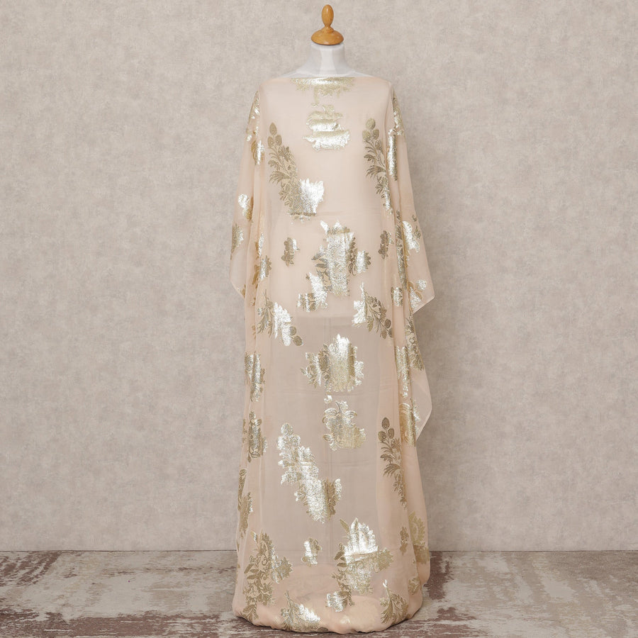 Blush Nude Somali Silk Chiffon Dirac Fabric with Metallic Gold Lurex – 3.5 Mtrs, Width 140 Cms, Made in South Korea-D24537