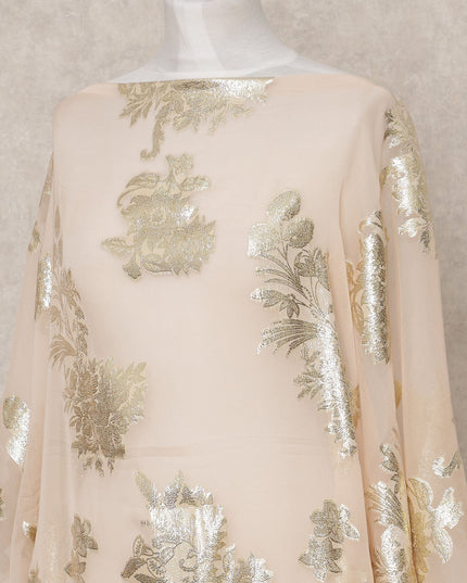 Blush Nude Somali Silk Chiffon Dirac Fabric with Metallic Gold Lurex – 3.5 Mtrs, Width 140 Cms, Made in South Korea-D24537