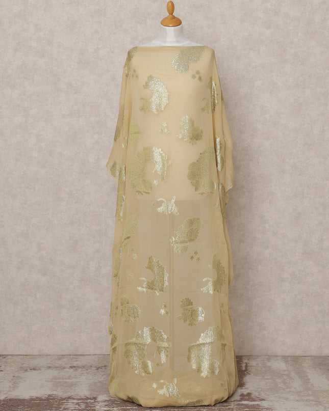 قماش ديراك شيفون حرير صومالي بيج ذهبي مع لوركس ذهبي معدني - 3.5 متر، عرض 140 سم، صنع في كوريا الجنوبية - D24550