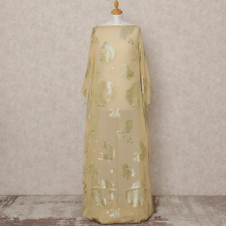 قماش ديراك شيفون حرير صومالي بيج ذهبي مع لوركس ذهبي معدني - 3.5 متر، عرض 140 سم، صنع في كوريا الجنوبية - D24550