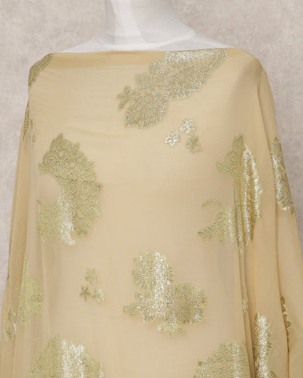 قماش ديراك شيفون حرير صومالي بيج ذهبي مع لوركس ذهبي معدني - 3.5 متر، عرض 140 سم، صنع في كوريا الجنوبية - D24550