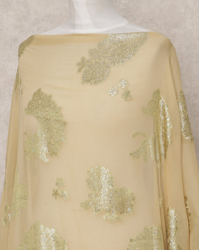 قماش ديراك شيفون حرير صومالي بيج ذهبي مع لوركس ذهبي معدني - 3.5 متر، عرض 140 سم، صنع في كوريا الجنوبية - D24550