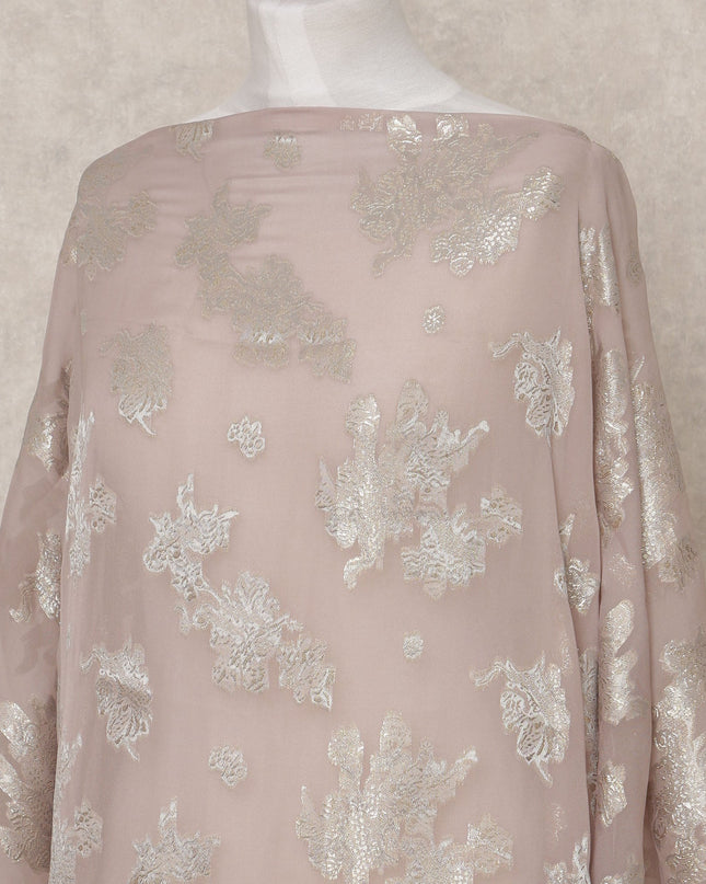 قماش ديراك شيفون حريري صومالي بلون أرجواني باهت مع لوركس فضي لامع - 3.5 متر، عرض 140 سم، صنع في كوريا الجنوبية - D24549