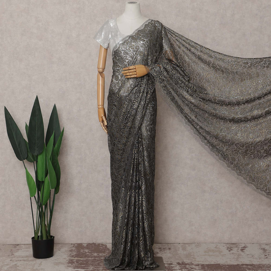 Antique Bronze French Chantilly Lace Saree