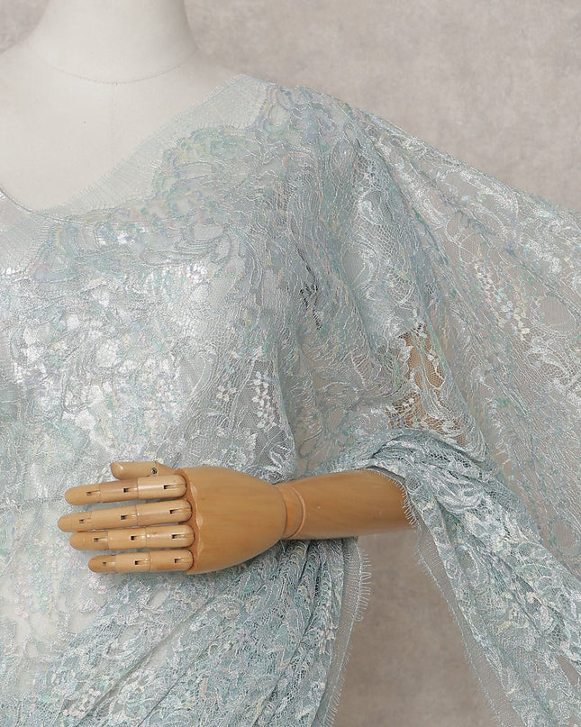 French Chantilly Lace Saree Piece - Ice Blue