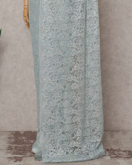French Chantilly Lace Saree Piece - Ice Blue
