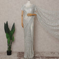 French Chantilly Lace Saree Piece - Pearl Silver