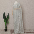 French Chantilly Lace Saree Piece - Pearl Silver