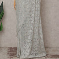 French Chantilly Lace Saree Piece - Pearl Silver
