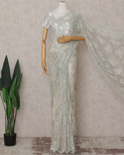 Opal White French Chantilly Lace Saree