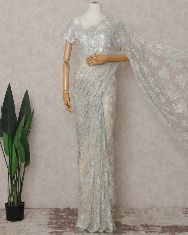 Opal White French Chantilly Lace Saree