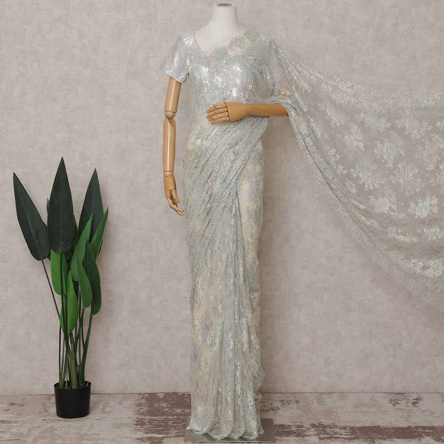 Opal White French Chantilly Lace Saree