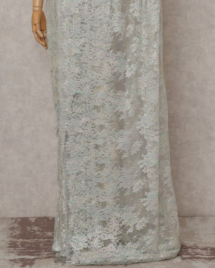 Opal White French Chantilly Lace Saree