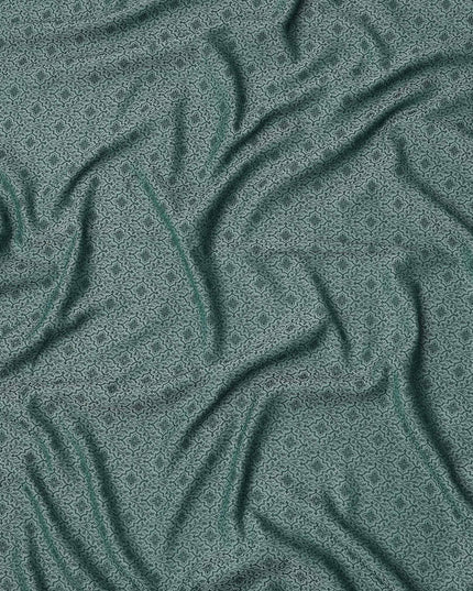 Teal Green Floral Motif Self Design Synthetic Cotton Fabric, 140 Cms, India-D25381